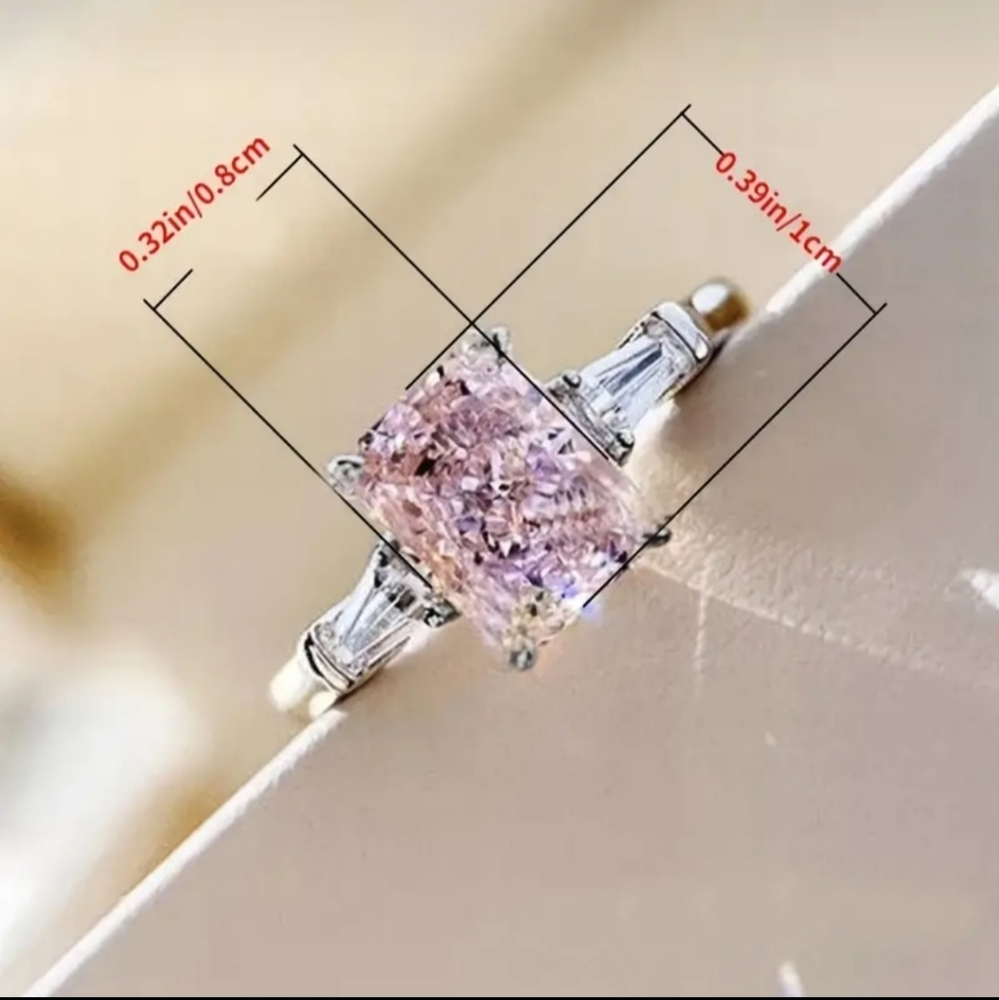 Fashion Square Pink Zircon Ring Size: 8.5 - Picture 4 of 5